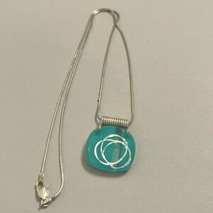 Turquoise Glass Pendant Necklace with Silver Accent